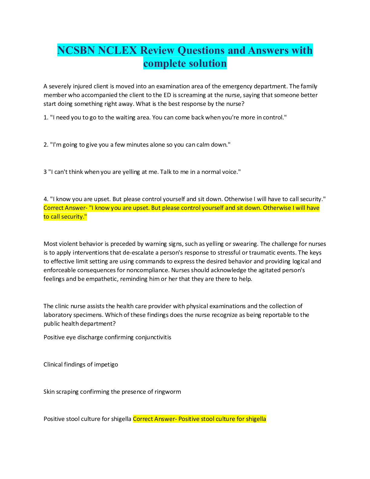 NCSBN NCLEX Review Questions and Answers with complete solution